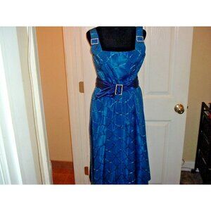 Vintage 1960's Party Dress Royal Blue Abstract Design w/Belt S/M, Movie Prop?